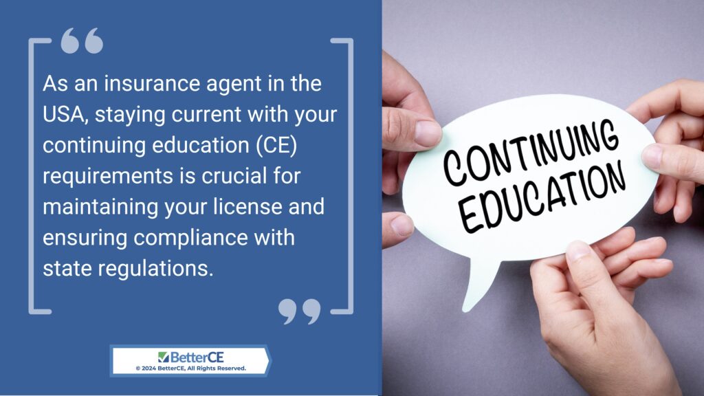 Callout 1: Three hands holding continuing education speech bubble- quote from text about staying current with CE requirements- 